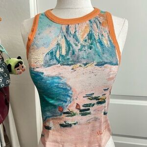 Desigual Claude Monet Tank Top with Orange Accents